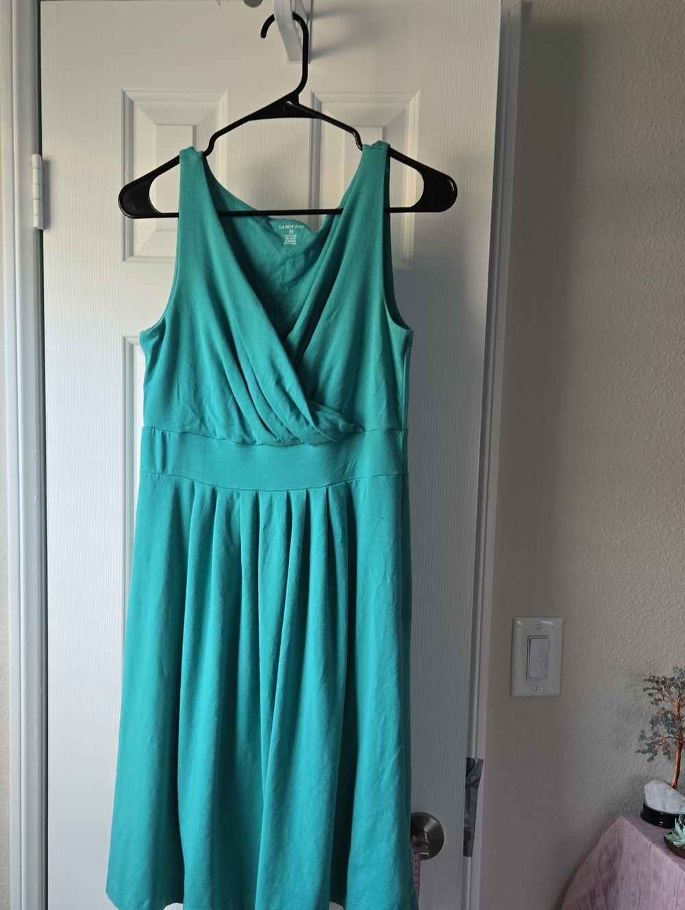 Lands' End Teal Sleeveless Faux Wrap-Front Dress- XS